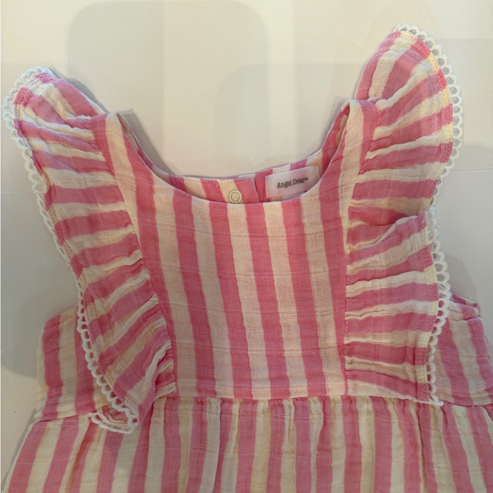 Angel Dear Pink Stripe Ruffle Dress 4T NWOT Cotton Muslin Lined - Picture 3 of 6